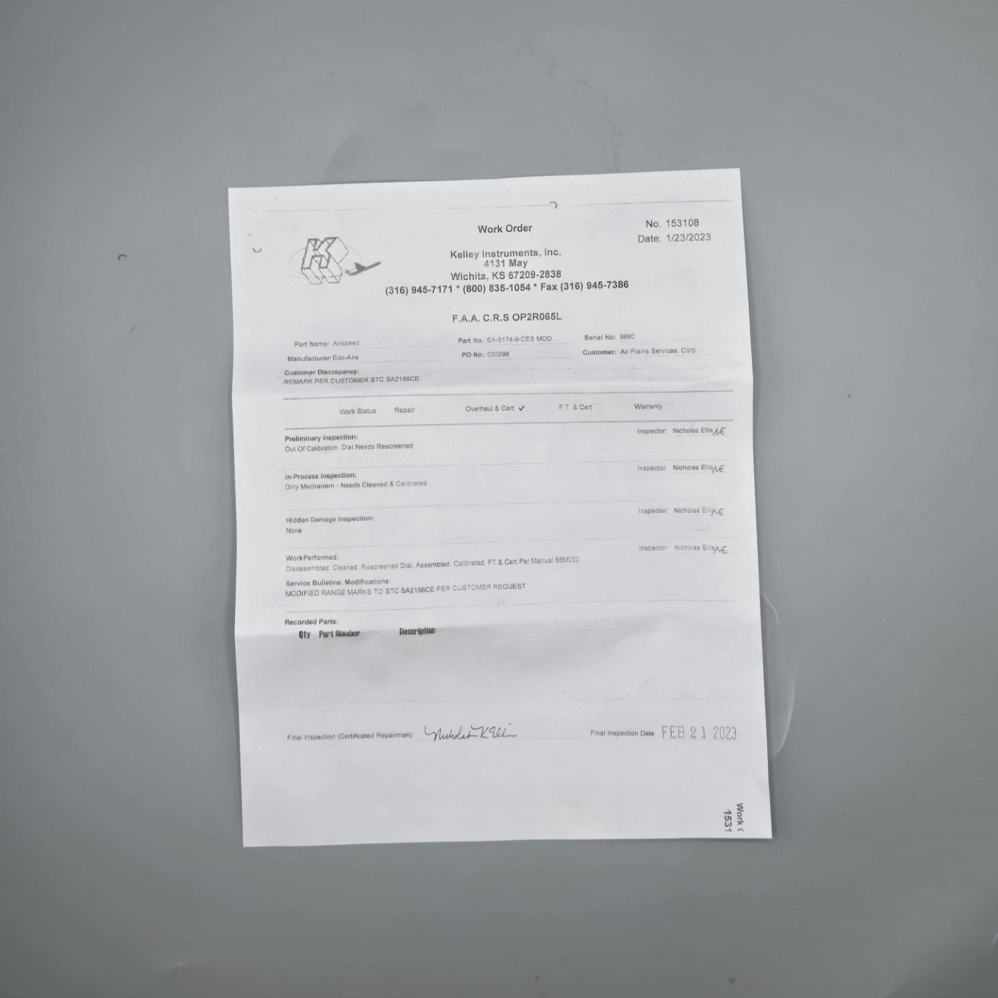 Edo-Aire Airspeed Indicator - PN: EA-5174-9-CES
