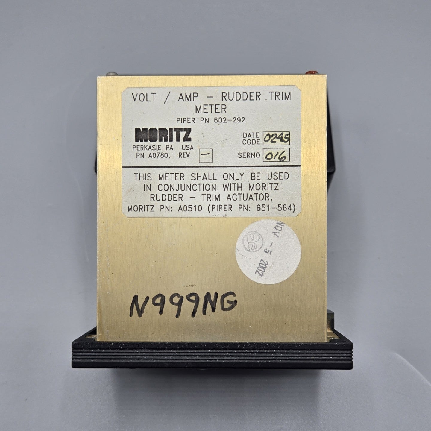Moritz Volt/Amp Rudder Trim Meter - PN: A0780 (Piper PN:602-292)