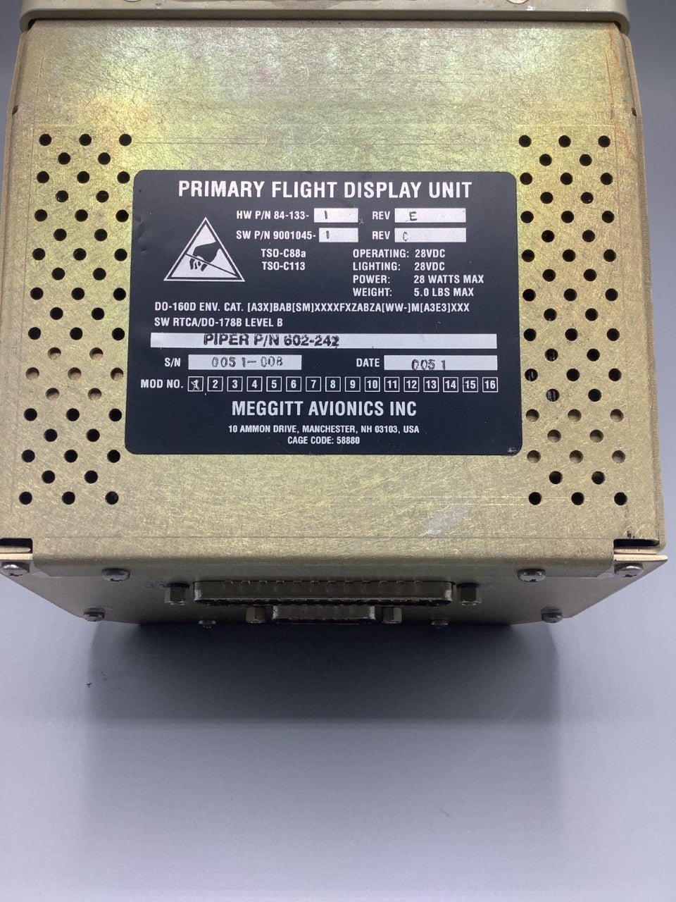 Meggitt Avionics Primary Flight Display Unit - Part Number: 84-133-1 ...